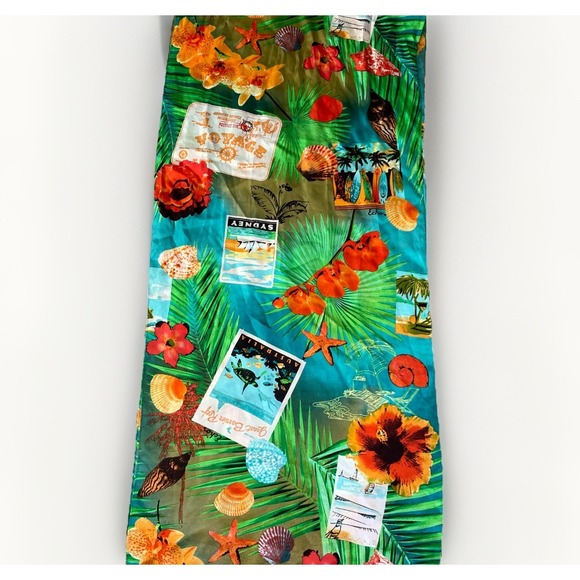 Vintage ECHO Silk Scarf Beach‎ Ocean Australia Travel Postcard Tropical Flowers - Picture 6 of 7